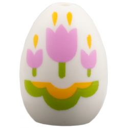 Egg with Small Pin Hole with Bright Pink Tulips, Lime Stems, Bright Light Orange Trim Easter Pattern: {бял}