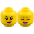 Minifigure, Head Dual Sided, Black Eyebrows, Medium Nougat Mole, Dark Pink Lips, Lopsided Grin / Closed Eyes Pattern: {ярко жълт}