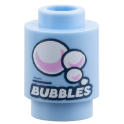 Brick, Round 1 x 1 with White 'BUBBLES' and Bright Pink Reflections Pattern: {светло кралско син}