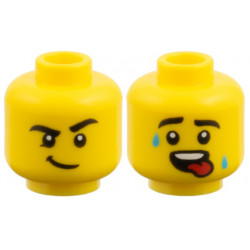 Minifigure, Head Dual Sided, Black Eyebrows, Lopsided Smirk / Sweat Drops and Red Tongue Pattern: {ярко жълт}
