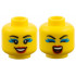 Minifigure, Head Dual Sided Female, Black Eyebrows, Dark Azure Eye Shadow, Red Lips, Smile / Eyes Closed Singing Pattern: {ярко жълт}
