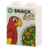 Brick 1 x 2 x 2 with Inside Stud Holder with Green Leaf, Red Parrot, Seeds, Black 'SNACK', Dark Tan 'BOX' Pattern: {бял}