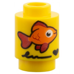 Brick, Round 1 x 1 with Orange and Red Fish, Black Scribble and Heart Pattern: {ярко жълт}