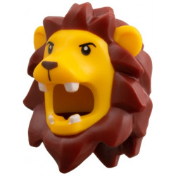 Minifigure, Headgear Head Cover, Costume Lion with Molded Dark Red Mane, Printed Black Eyes, Dark Brown Nose Pattern: {огнено жълто-оранжев}