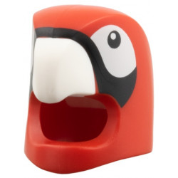 Minifigure, Headgear Head Cover, Costume Parrot with Molded White Beak, Printed White Cheeks, Black Eyes and Stripe Pattern: {ярко червен}