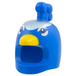 Minifigure, Headgear Head Cover, Costume Peacock with Metallic Light Blue Forehead, Yellow Beak, Black Eyes with White Markings Pattern: {ярко син}
