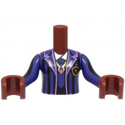 Torso Mini Doll Girl Dark Purple Striped School Uniform Jacket with Tie, Gold Letter N Logo Badge and Necklace, White Shirt Pattern, Reddish Brown Arms with Hands with Black and Dark Purple Long Sleeves: {червеникаво-кафяв}