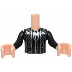Torso Mini Doll Boy Black Suit Jacket, Vest and Tie, Dark Bluish Gray Pinstripes, Dark Silver Trim, White Shirt Pattern, Light Nougat Arms with Hands with Black Long Sleeves: {светло нуга}
