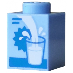 Brick 1 x 1 with Blue Glass Outline, Lines and Star Tag, White Pouring Drink and Splashes Pattern (Milk Carton): {светло кралско син}