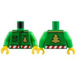 Torso Jacket with Gold Buttons, Christmas Trees and Shoulders, Red and White Candy Stripe Belt Pattern / Bright Green Arms / Yellow Hands: {тъмно зелен}