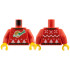 Torso Knit Fair Isle Holiday Sweater, Green Collar and Reindeer Sleigh, Gold Classic Space Moon, White Snowflakes and Christmas Trees Pattern / Red Arms / Yellow Hands: {ярко червен}