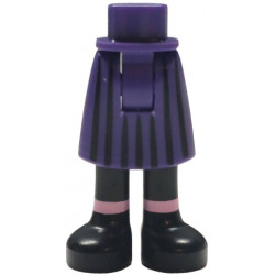Mini Doll Hips and Skirt Mid-Length with Molded Black Legs / Boots and Printed Black Vertical Stripes, Bright Pink Socks Pattern - Thick Hinge: {светло виолетов}