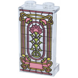 Panel 1 x 2 x 3 with Side Supports - Hollow Studs with Coral, Yellow and Bright Green Rose Stained Glass Window Pattern: {прозрачен}