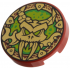 Tile, Round 2 x 2 with Bottom Stud Holder with Gold Dragon Skull, Lime and Bright Green Background Pattern: {нов тъмно червен}