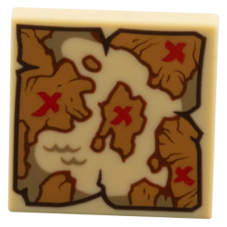 Tile 2 x 2 with Map, Medium Nougat Islands on Tan Sea, 4 Red 'X' Pattern: {тухлено жълт}