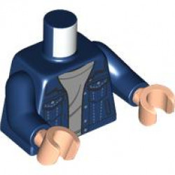 Torso Jacket Open, Black Pocket Outlines, Bright Light Blue Stitching, Light Bluish Gray Shirt Pattern / Dark Blue Arms / Light Nougat Hands: {земно син}