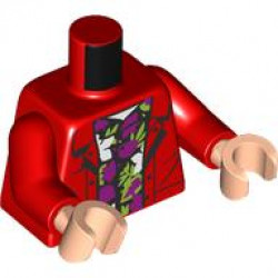 Torso Jacket Open, Black Hawaiian Shirt with Lime Leaves, White and Magenta Flowers Pattern / Red Arms / Light Nougat Hands: {ярко червен}