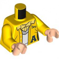 Torso Female Vest with Dark Blue Letter A and 'Troy', Bright Light Yellow Shirt Collar, White V-Neck Sweater Pattern / Yellow Arms / Light Nougat Hands: {ярко жълт}