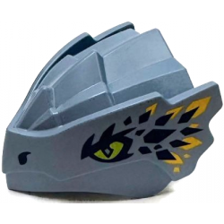 Dragon Head (Ninjago) with Stepped Top and Pin Hole on Back with Lime Eyes with Squared Pupils, Dark Blue and Bright Light Orange Scales Pattern: {пясъчно син}
