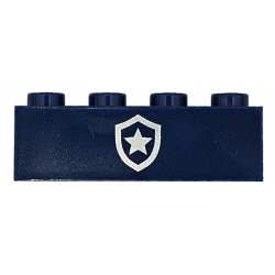 Brick 1 x 4 with Silver Police Star Badge Logo Pattern: {земно син}