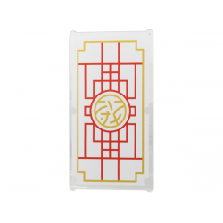 Glass for Window 1 x 4 x 6 with Red Lines, Gold Border and Ninjago Core Logo on White Background Pattern: {прозрачен}