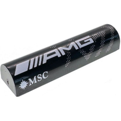 Slope, Curved 1 x 4 x 2/3 Double with White 'AMG' and 'MSC' Logos and Silver Dots Pattern Model Right Side: {черен}