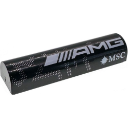 Slope, Curved 1 x 4 x 2/3 Double with White 'AMG' and 'MSC' Logos and Silver Dots Pattern Model Left Side: {черен}