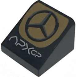 Slope 30 1 x 1 x 2/3 with White 'APXGP' and Mercedes-Benz Logo on Gold Background Pattern: {черен}