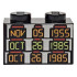 Brick 1 x 2 with Orange and Yellowish Green 'NOV 05 1955', 'OCT 26 1985' and 'OCT 26 1985' on Silver Background Pattern: {черен}