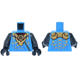 Torso Gold Dragon Head Armor and Scale Tips, Dark Orange Trim, Ninjago Logogram Letter N Pattern / Pearl Dark Gray Arms / Black Hands: {тъмно небесносин}
