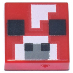 Tile 1 x 1 with Pixelated Black Squares and Dark Bluish Gray and White Pattern (Minecraft Micromob Cow Face): {ярко червен}