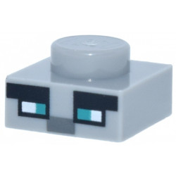 Plate 1 x 1 with Dark Turquoise and White Squares, Dark Bluish Gray and Black Rectangles Pattern (Minecraft Micromob Pillager Face): {умерено каменно сив}