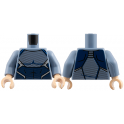 Torso Body Suit over Muscles Outline, Dark Blue Abdomen Panel, Blue Trim, Silver Mesh Dots Pattern / Sand Blue Arms / Light Nougat Hands: {пясъчно син}