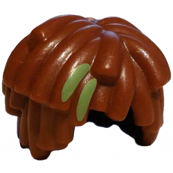 Minifigure, Hair Short Layered Mop Top with Lime Streaks Pattern: {червеникаво-кафяв}