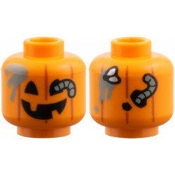 Minifigure, Head Pumpkin Jack O' Lantern, Light Bluish Gray Splotch and Worm, Fly Pattern: {ярко оранжев}