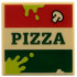 Tile 2 x 2 with Garbage Pizza Box, Red and Dark Green Stripes 'PIZZA', Mushroom, Lime Splotches Pattern: {тухлено жълт}