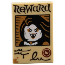Tile 2 x 3 with Wanted Poster 'Reward', Female Vampire, Dark Red Crown Pattern: {тухлено жълт}