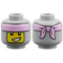 Minifigure, Head Balaclava, Bright Pink Headband, Yellow Face with Lopsided Smile with Teeth Pattern: {умерено каменно сив}