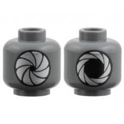 Minifigure, Head Dual Sided, Silver Iris Aperture, Closed / Open Pattern: {тъмно каменно сив}