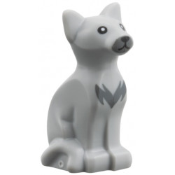 Cat, Seated with Black Eyes, Dark Bluish Gray Muzzle and Fur Pattern: {умерено каменно сив}