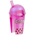 Minifigure, Headgear Head Cover, Costume Drink with Molded Satin Trans-Pink Dome Lid, Printed White 'boba' Logo, Dark Red Spots Pattern: {прозрачен умерено червеникаво виолетов}