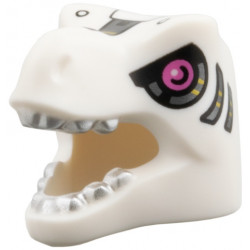 Minifigure, Headgear Head Cover, Costume Tyrannosaurus rex / Dragon with Dark Pink Eyes, Silver Teeth and Panels, Black and Gold Trim Pattern: {бял}