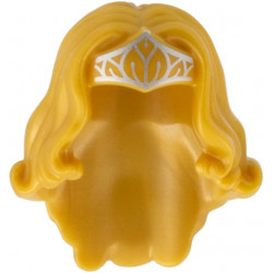 Minifigure, Hair Female Long Wavy with Silver Tiara Pattern: {топло златист}