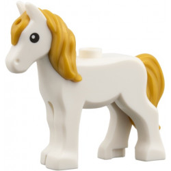 Horse, Foal with Stud on Back with Molded Pearl Gold Tail and Long Mane with Hole and Printed Black Eyes Pattern: {бял}
