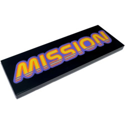 Tile 2 x 6 with Yellow and Orange 'MISSION' and Blue Violet Outline Pattern: {черен}