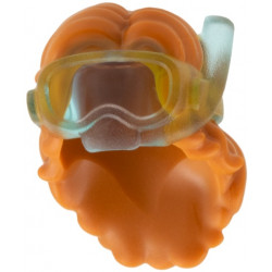 Minifigure, Hair Combo, Hair with Hat, Long and Wavy with Molded Trans-Light Goggles and Snorkel Pattern: {тъмно оранжев}