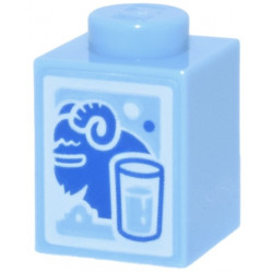 Brick 1 x 1 with Blue SW Bantha and Glass Outline on White Background Pattern (Milk Carton): {светло кралско син}