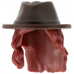 Mini Doll, Hair Combo, Hair with Hat, Long Wavy Over Right Shoulder with Molded Dark Brown Cowboy Hat Pattern: {нов тъмно червен}