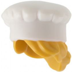 Minifigure, Hair Combo, Hat with Hair, Chef Toque with Molded Ochre Yellow Hair in Bun Pattern: {бял}