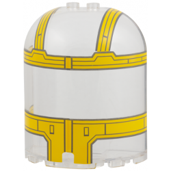 Cylinder Half 3 x 6 x 6 Closed on Top with 2 Studs with Yellow SW The Razor Crest Canopy Pattern: {прозрачен}